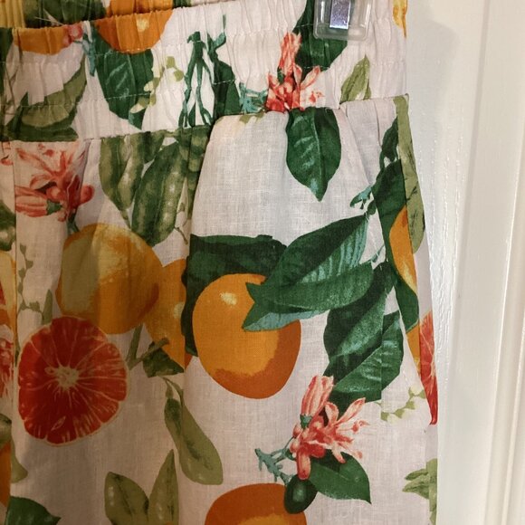 Cynthia Rowley Women's Linen Blend Tropical Pants Oranges Pockets Wide Flare Leg - Picture 4 of 7